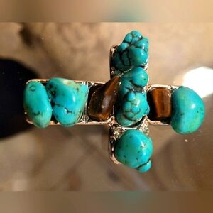 Turquoise and Brown Stone cross pendant